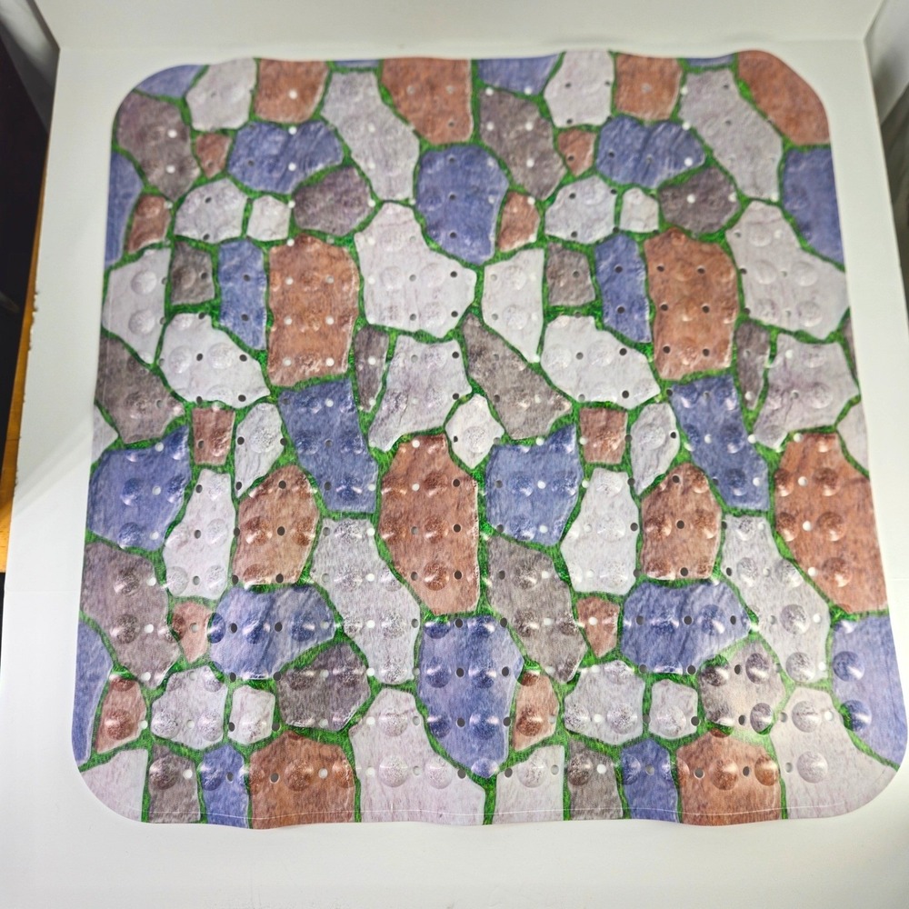 Square Cobblestone Pebble Print Shower Mat Non-Slip Suction Cup Multicolor 31x31 - Picture 2 of 6